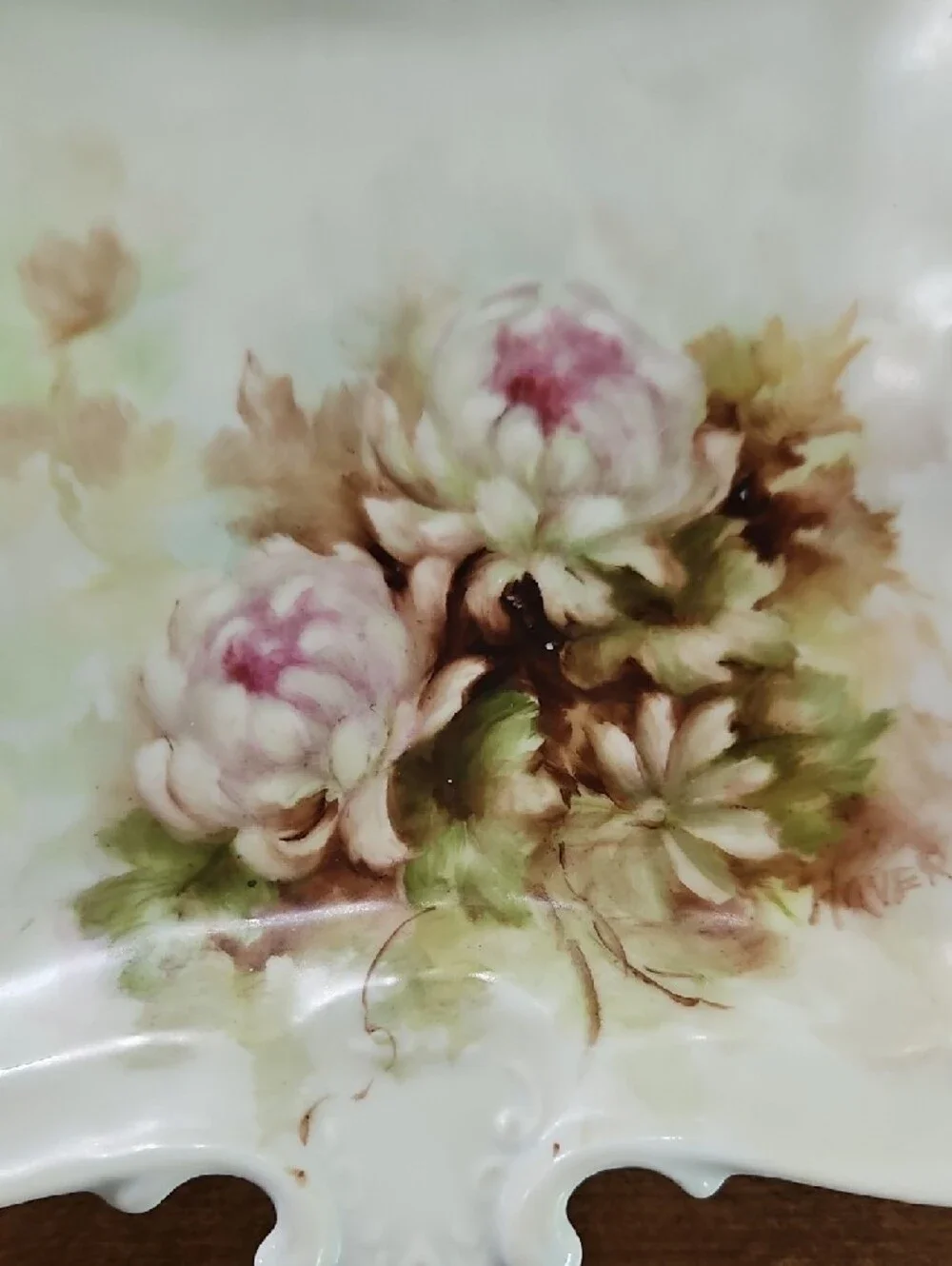 Vintage Hand-Painted Floral Porcelain Square Plate